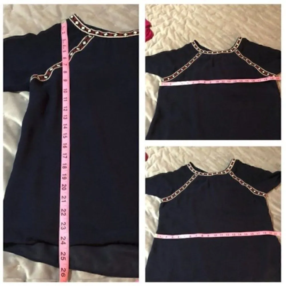 SKIES ARE BLUE Embroidered Mesh Blouse  Long sleeve Navy Blue and Red Top M - Image 10