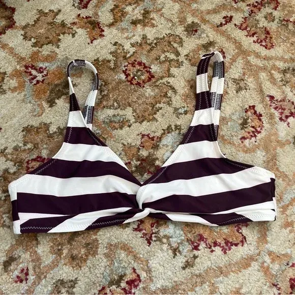 Solid & Striped Jane Burgundy White Stripe Twist Front Bikini Top XS - Image 3