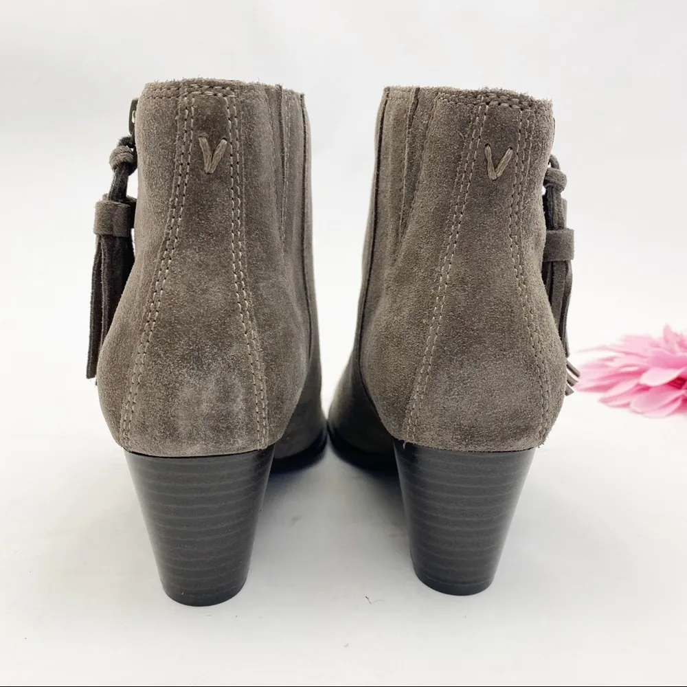 Vionic Suede Leather Upright Madeline Heeled Ankle Boots: Greige (Grey/Beige) - Image 6
