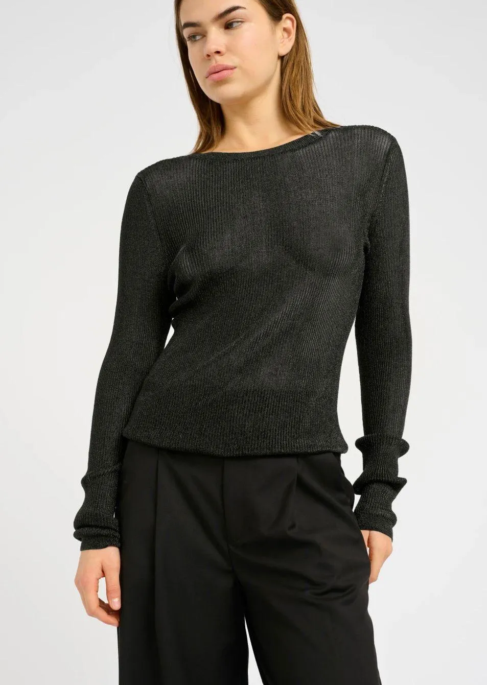 black sheer sparkly long sleeve top - Image 4