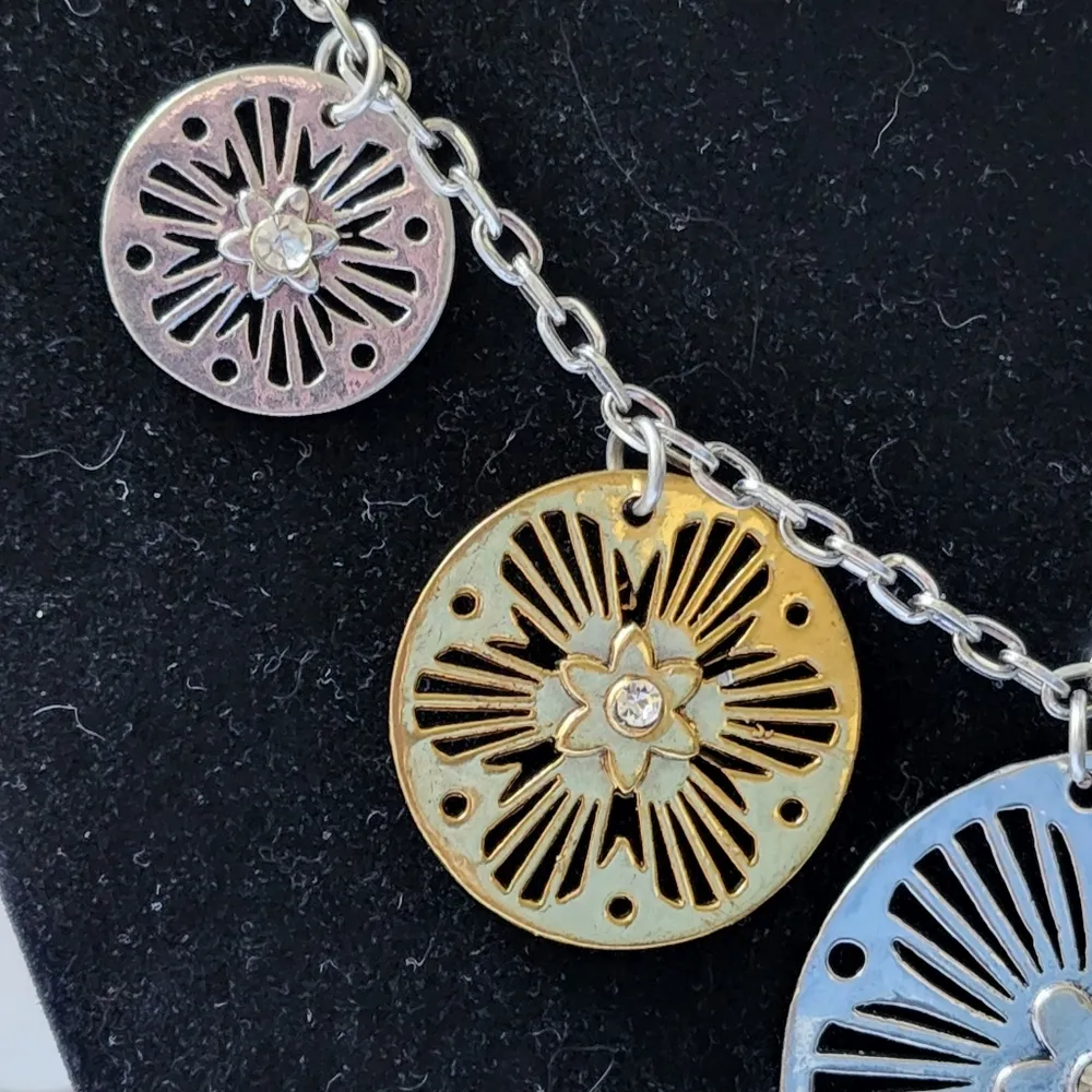 Floral Cutout Disc Charm Necklace Earrings Set Gold - Image 4