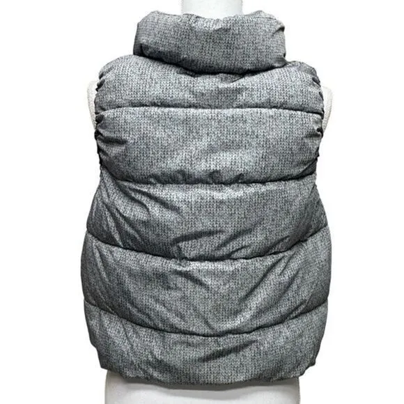 Calvin Klein Water Repellent Puffy Gray Vest Size S/M Faux Knit Design Zip Hood Silver - Image 3