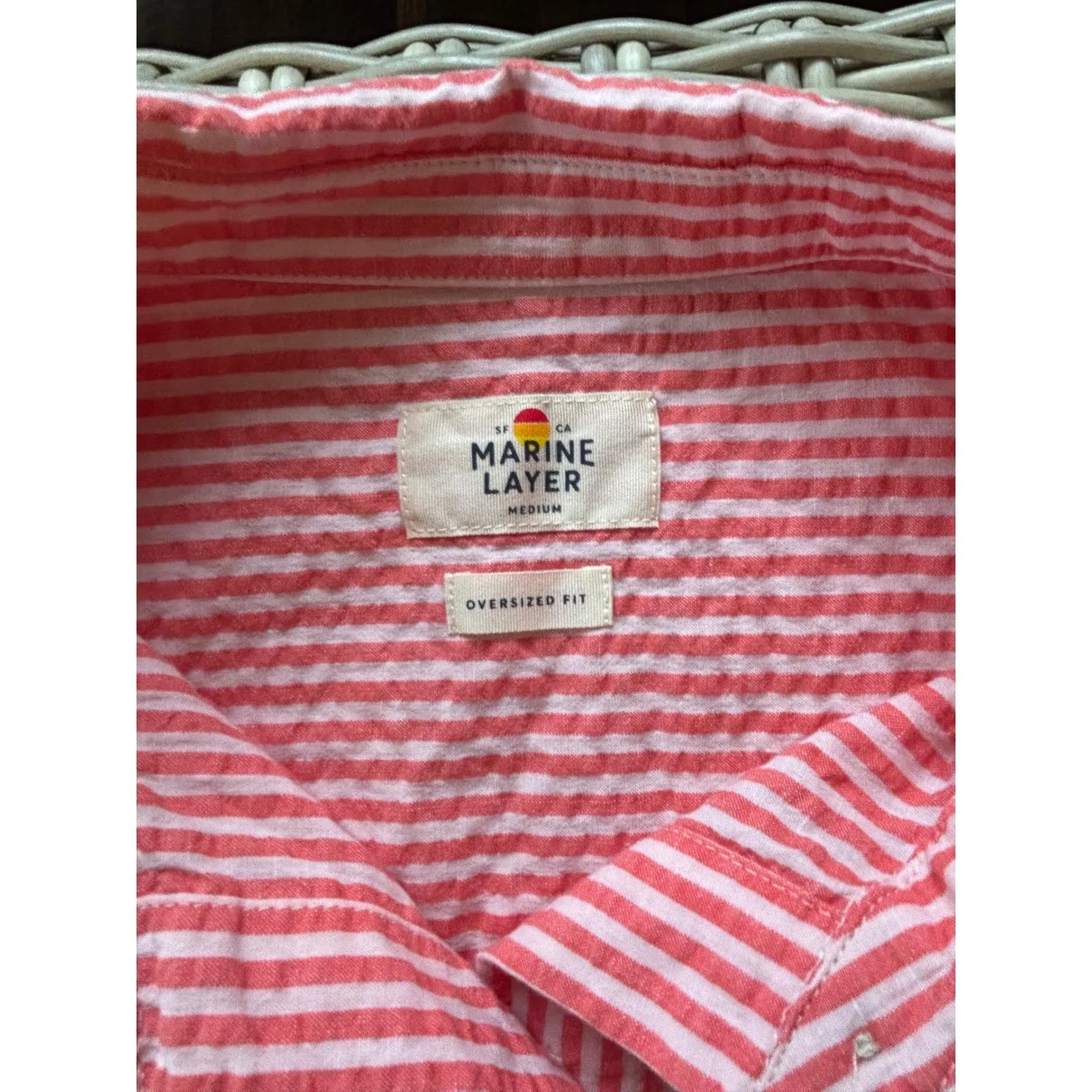 Marine Layer Gracey Oversized Seersucker Shirt Medium vacation coastal beach - Image 7