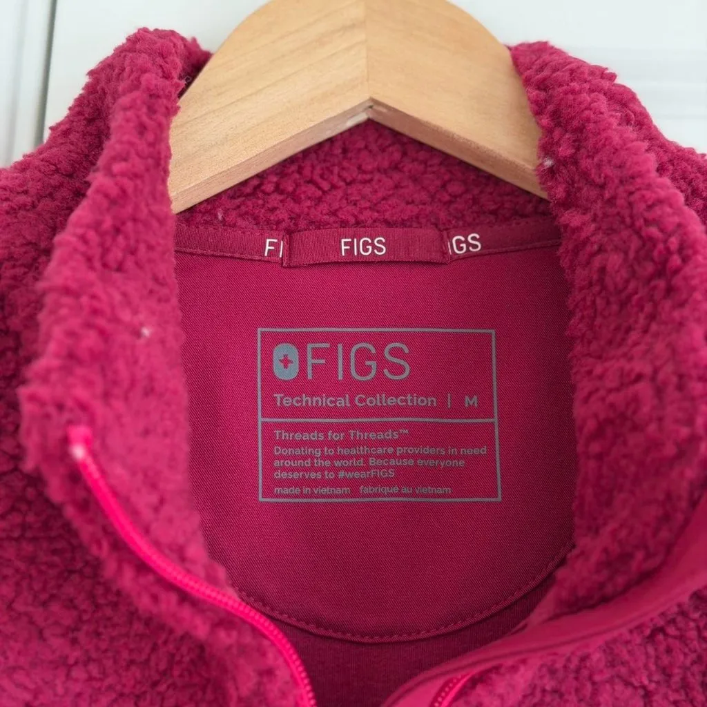 Figs On-Shift High Pile Fleece Pullover Jacket in Deep Cranberry, Size Medium - Image 9