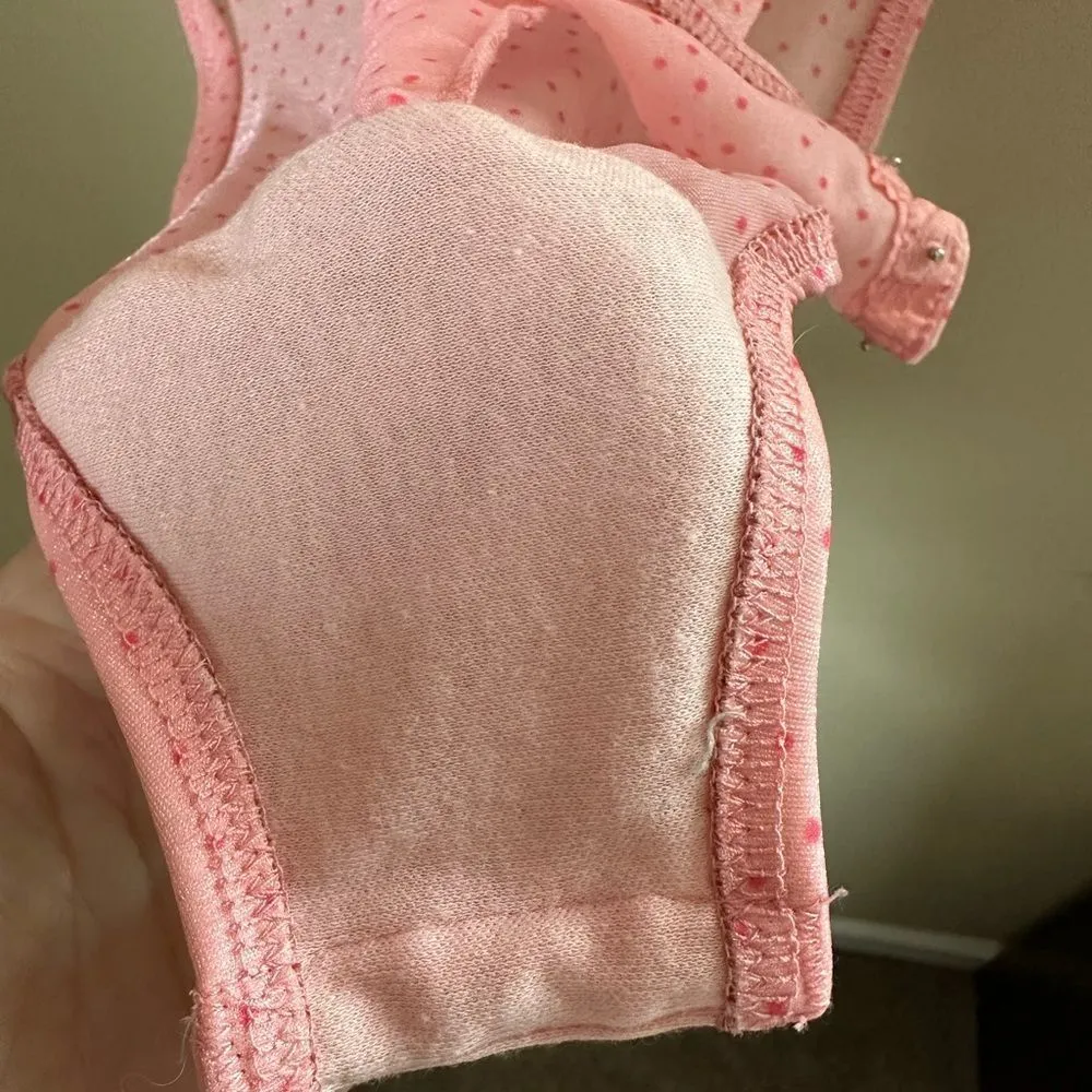 Vintage ILGWU 1970s Cathy Hardwick Barbie pink sheer nylon polka dot body suit - Image 6