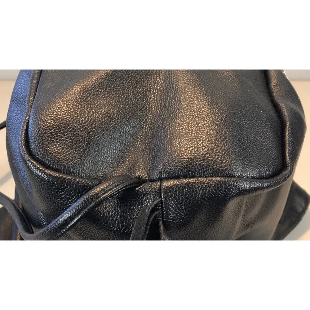 Victoria's Secret Black Fringe Backpack Purse Bag Faux Leather - Image 4