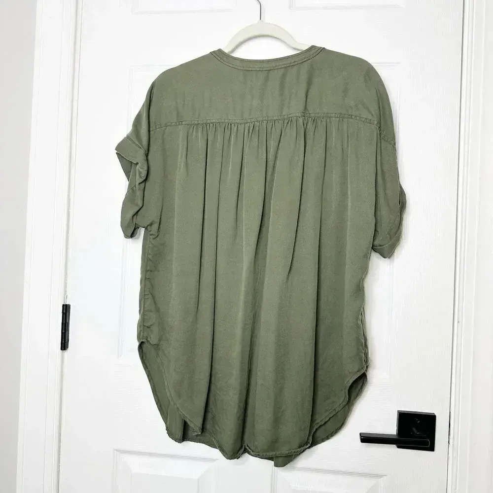LOU &‎ GREY LOFT Lyocell Olive Green Fluid Twill Tie Front Top NO SIZE TAG READ - Image 7