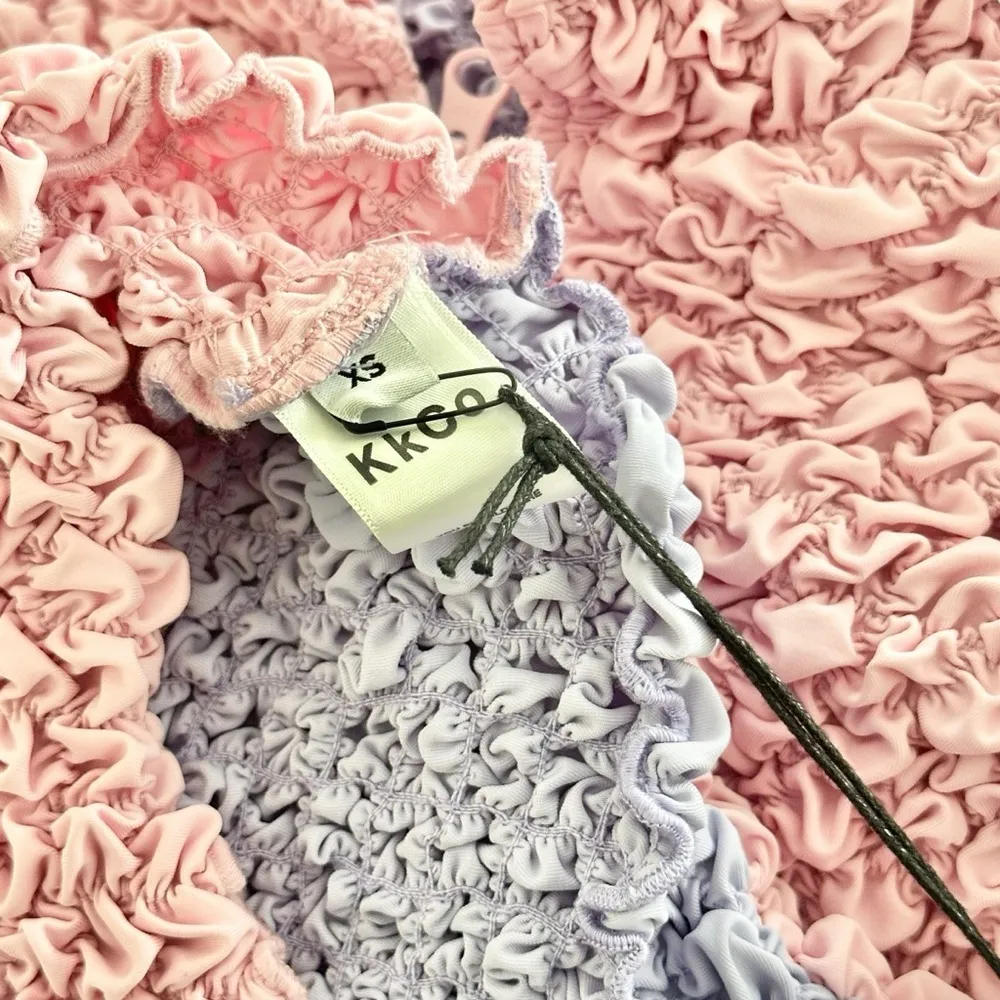 KkCo Split Popcorn Polo Shirt New Size XS Baby Tee Y2K Pink - Image 8