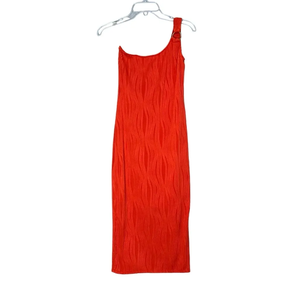 Derek Heart Gown One Shoulder Sleek Bodycon Maxi Dress Wavy Geometric Medium - Image 2