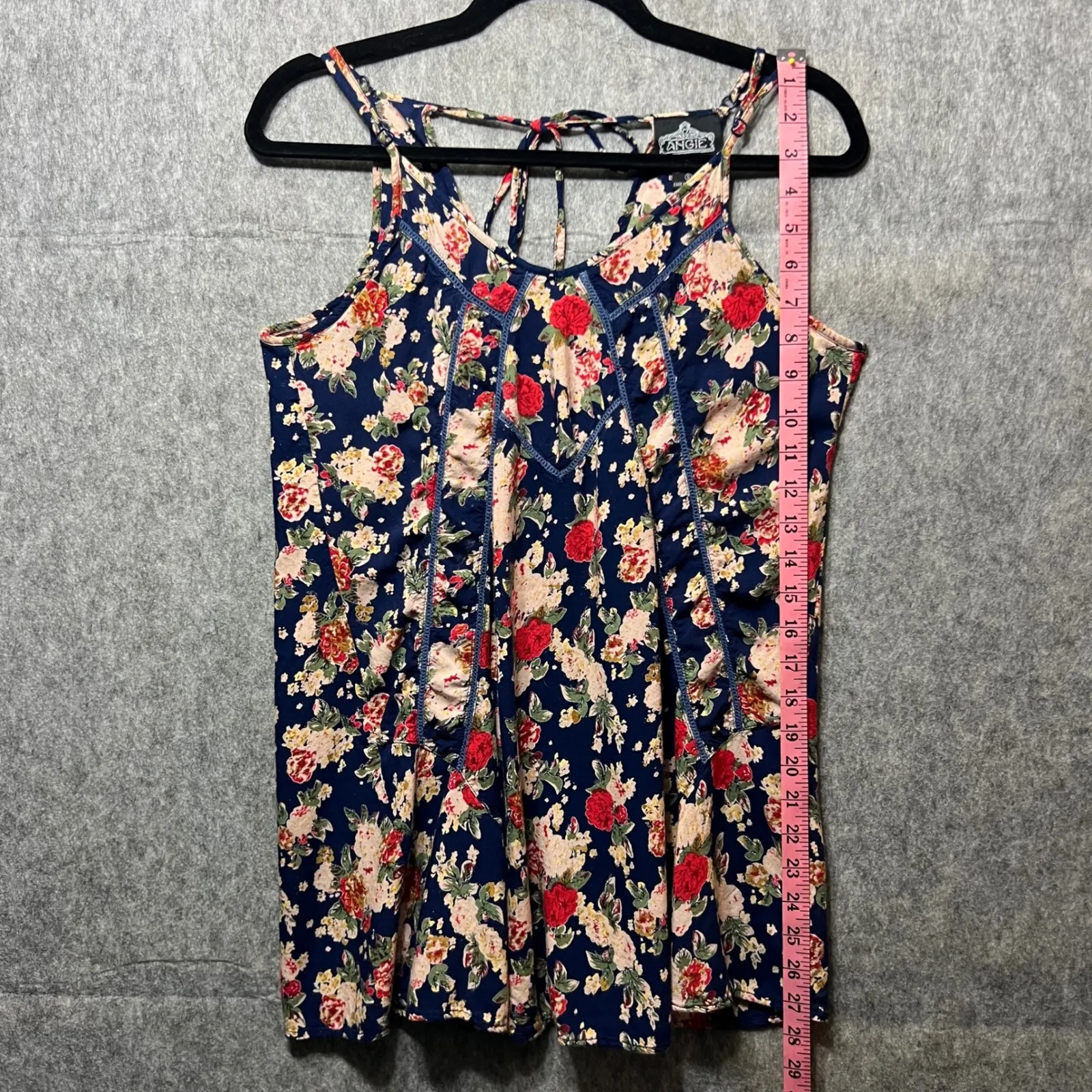 Angie Floral Print Tank Top Sleeveless Casual Summer‎ Top Blue Red Size S - Image 3