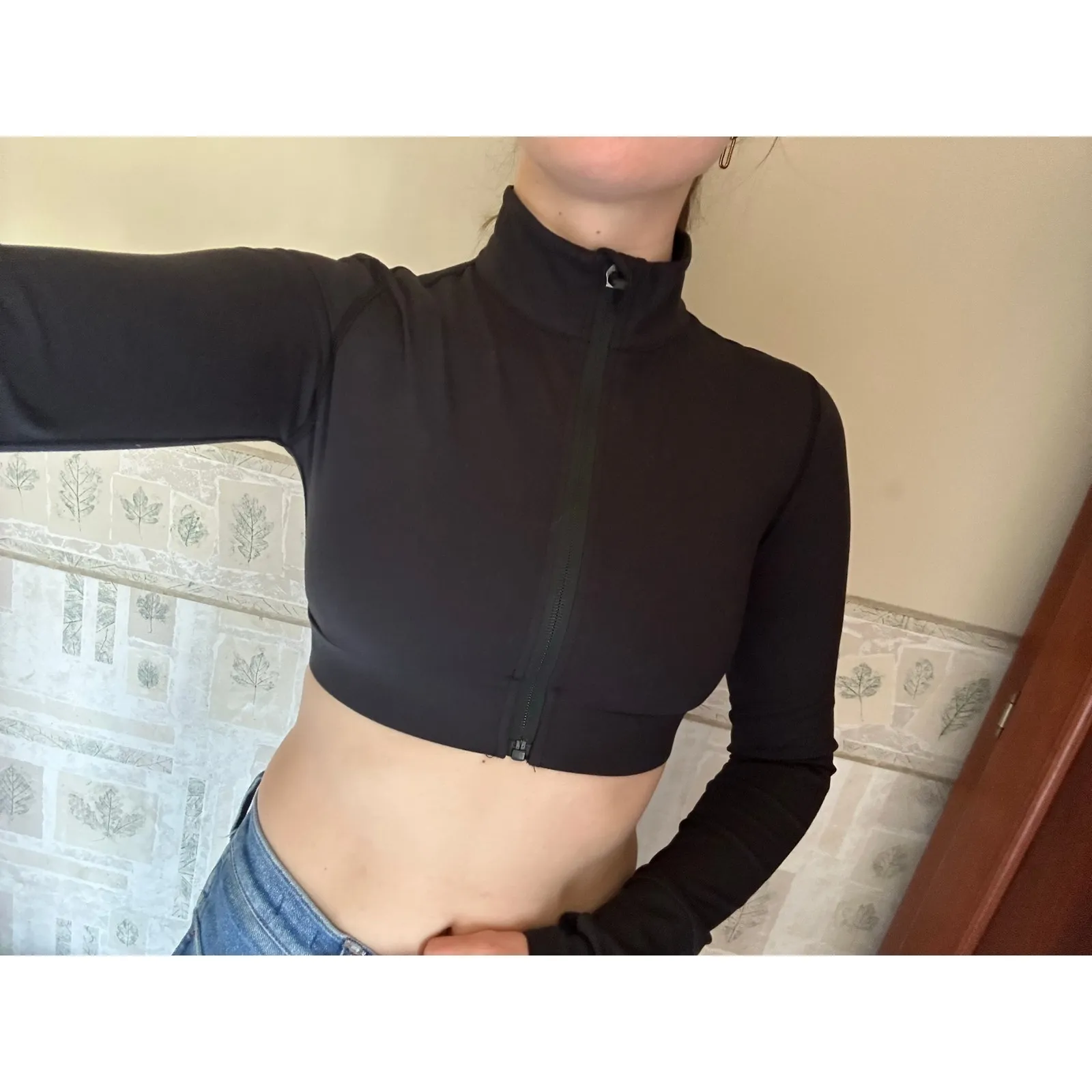 Ethos Black Zip-Up Cropped Athletic Track Jacket XS - Image 9