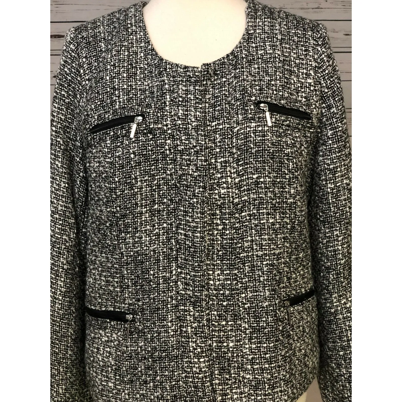Soft Surroundings Blazer size Medium Zipper Coat Tweed Sweater Jacket Pockets - Image 3