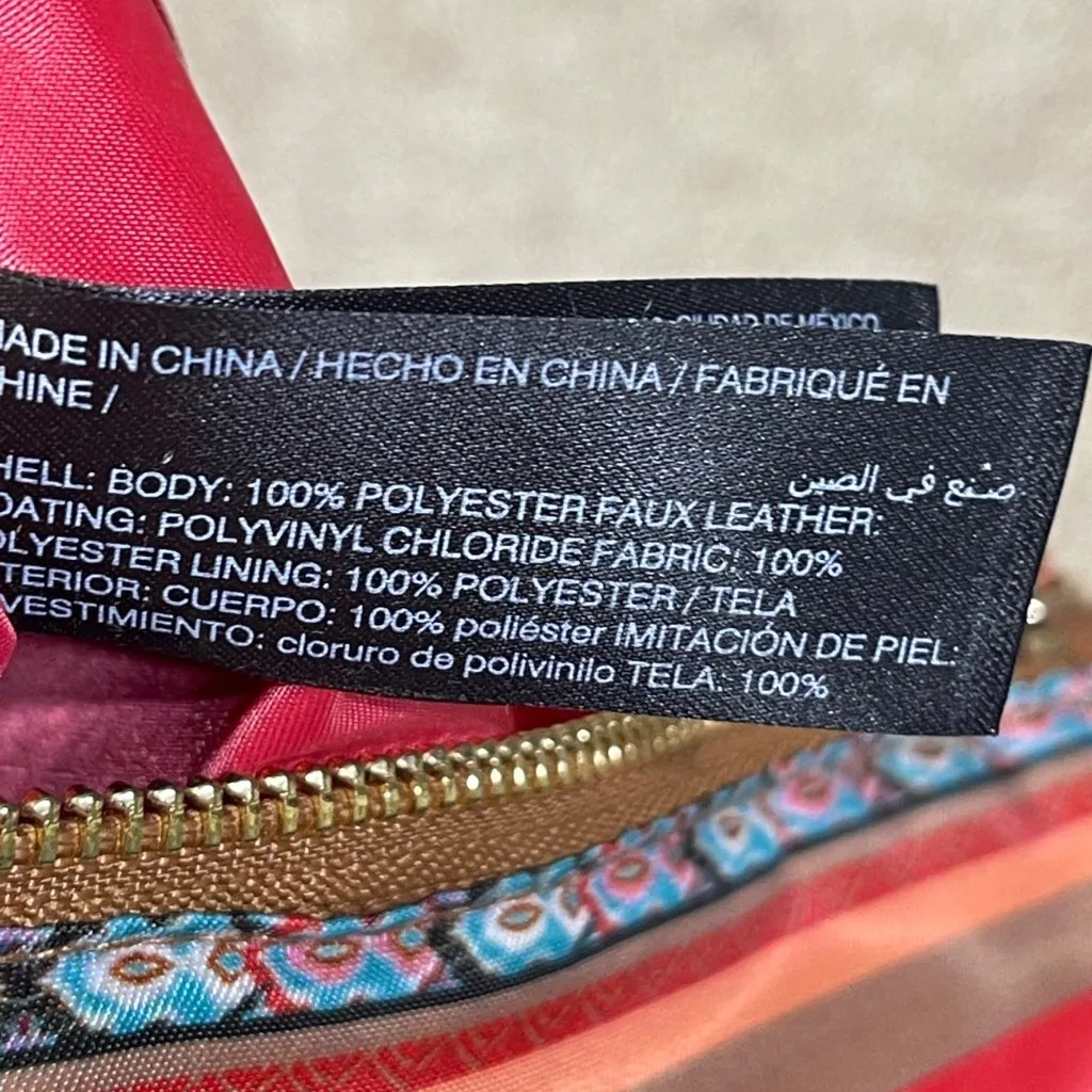 Chico's Crossbody Bag Purse Vinyl Scarf Print 10" X 7.5" Red Brown - Image 8