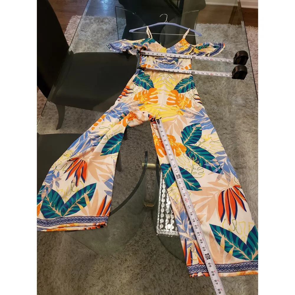 Flying Tomato Women Wide Leg Jumpsuit Small Multicolor Rayon Sleeveless Ruffle - Image 7