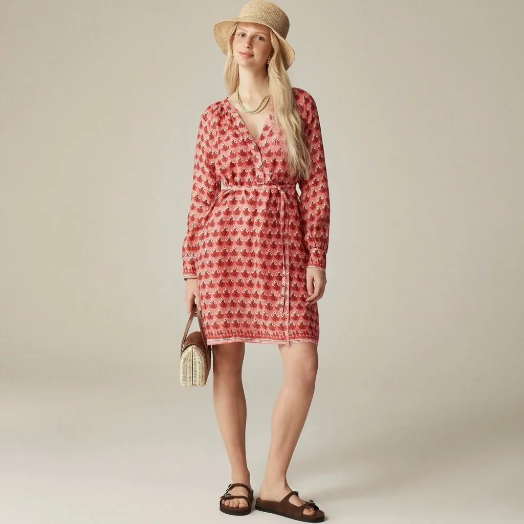 J. Crew Cabana Mini Dress In Block- Print Ramie Size Large - Image 5