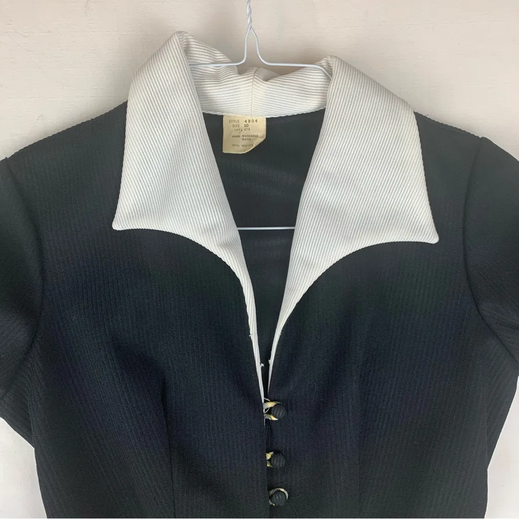 Vintage 70s woman's 6 8 small medium maxi dress black white pattern Wednesday lo - Image 4