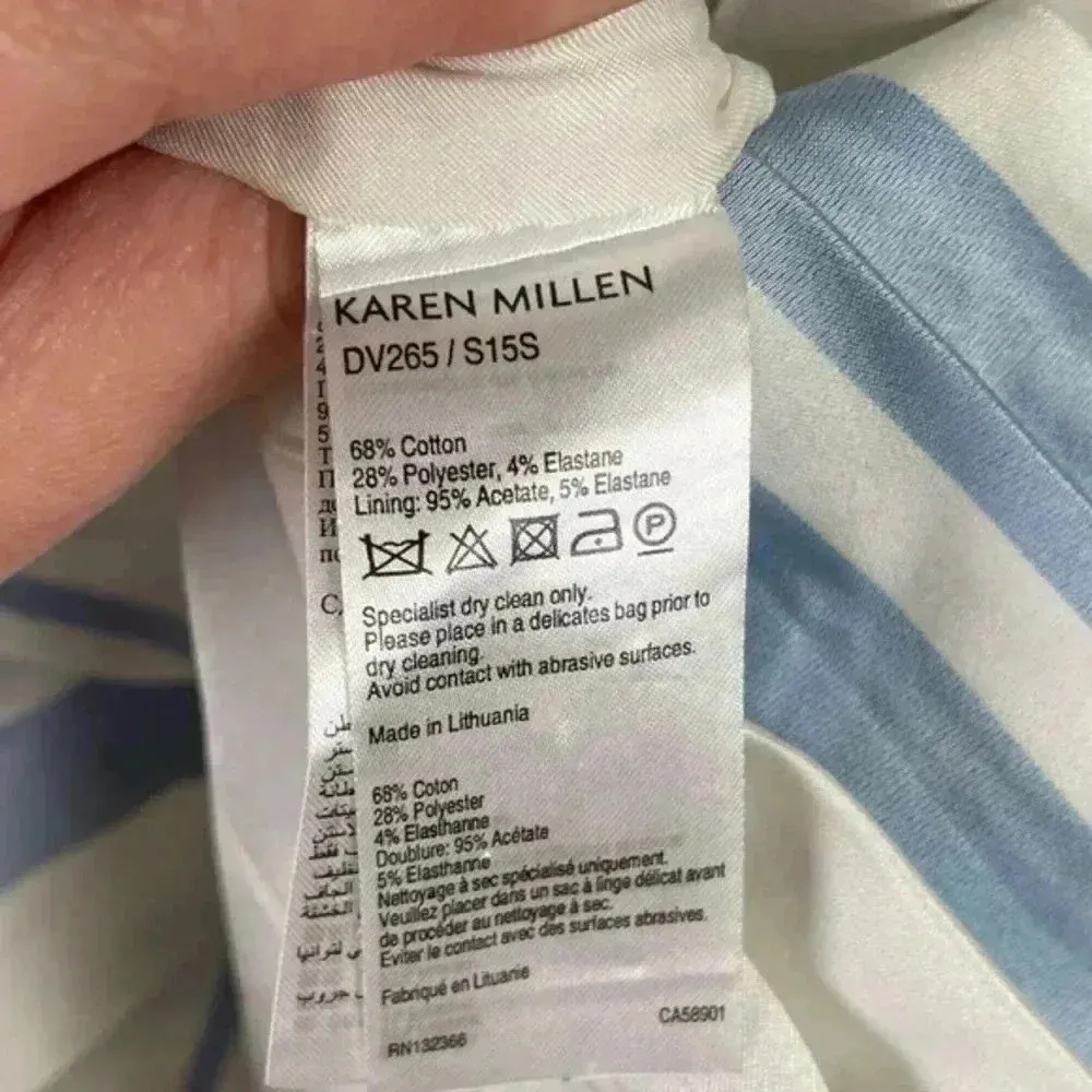 Karen Millen Blue And White‎ Panelled Sheath Dress With Pleated Front Skirt - Image 8