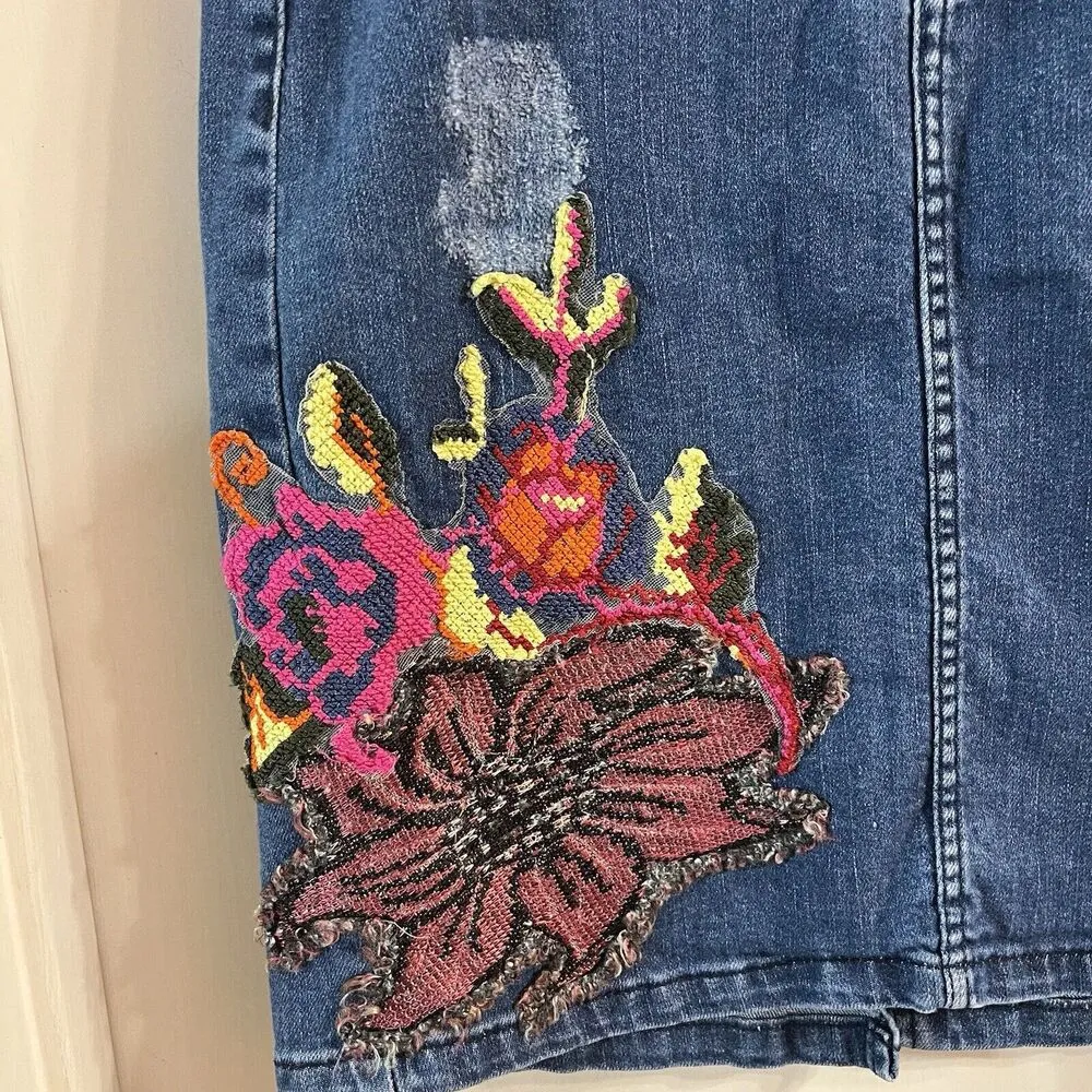 Cecilia Prado Floral Butterfly Embroidered Denim Skirt XS Blue - Image 3