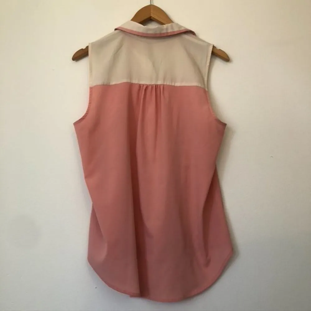 MINE Rose Pink Cream Beige Colorblock Sleeveless Button Down Tank Blouse JUNIORS Size L - Image 9