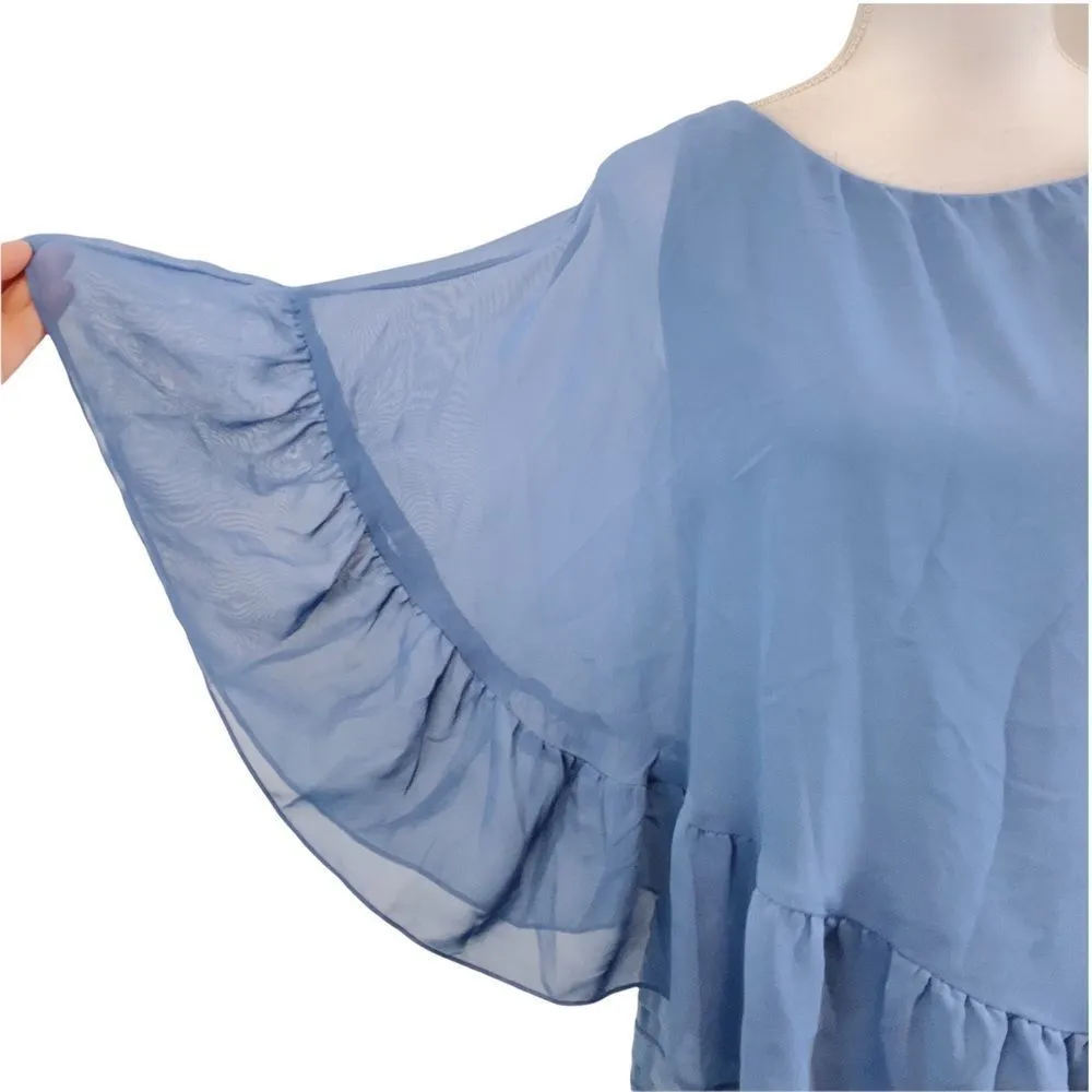 Adrianna Papell Chiffon Overlay Blue Dress Mini Casual Party Assymetrical 10 - Image 11