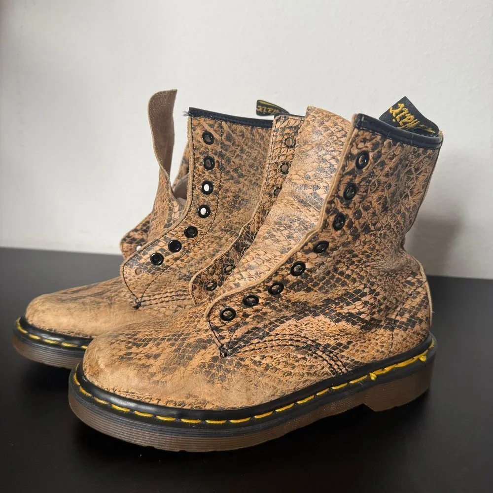 Dr. Martens Pascal Snakeskin Leather Boots Brown Womens UK 4 US 6 Shoes NO LACES - Image 6