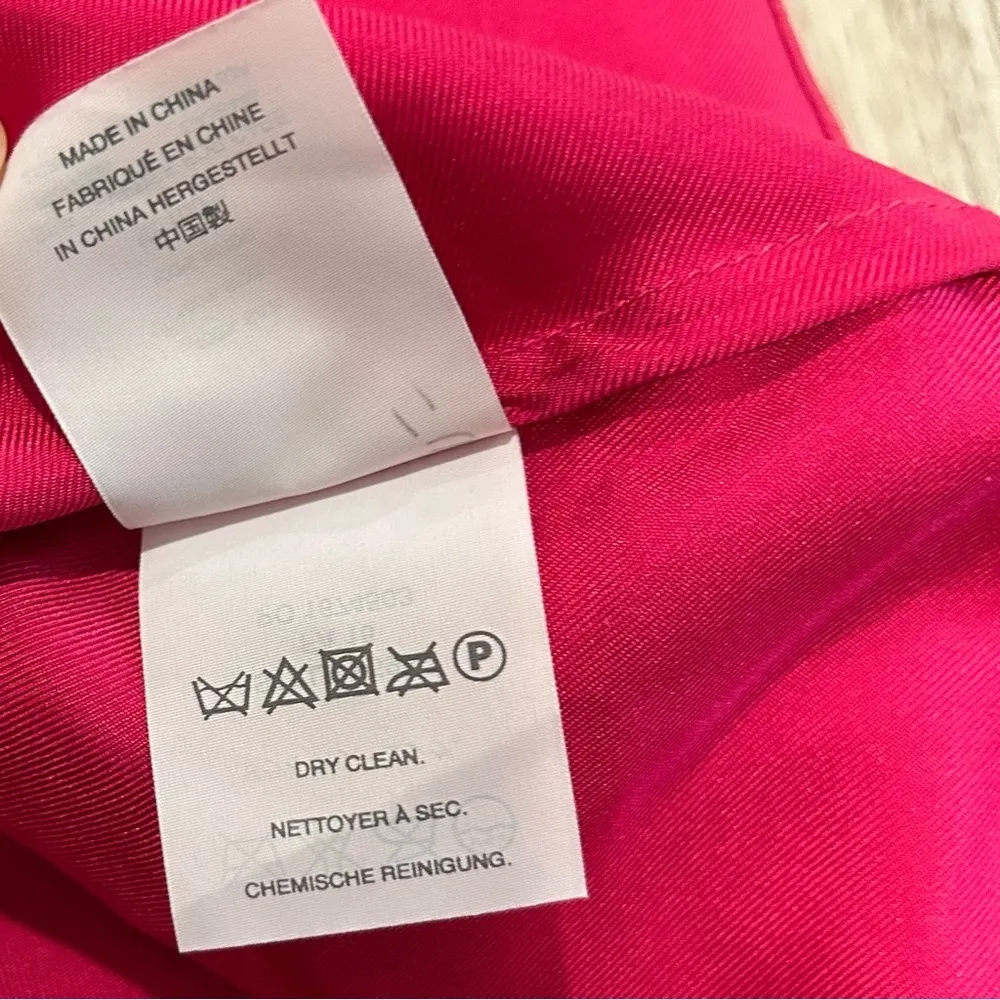 J. Crew 100% Silk Ruffle Neck Sleeveless Top Slit V Neck Hot Pink Size 12 Tall - Image 6