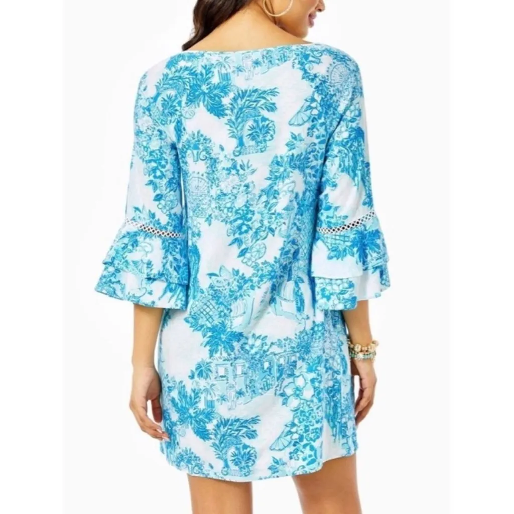 Lilly Pulitzer Azita Tunic Dress Blue White Multi Toile Me About It Size XS Boho - Image 2