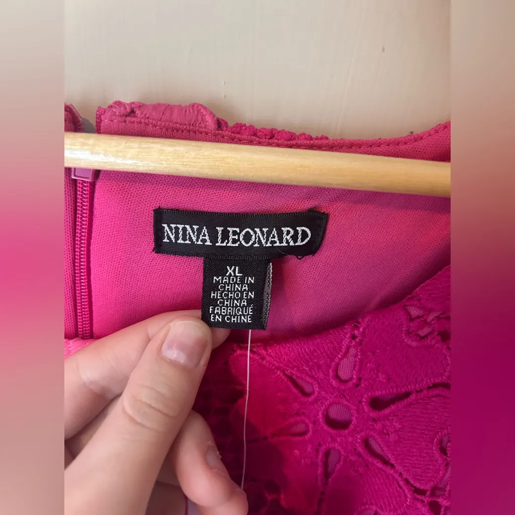 NWT Nina Leonard Sleeveless 3D Floral Lace Midi Dress Dragon Fruit Multi Size XL - Image 4