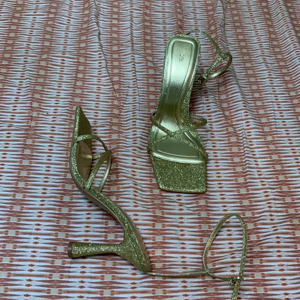 Sparkle gold glitter sandal evening heels prom wedding party cocktail hour shoes - Image 2