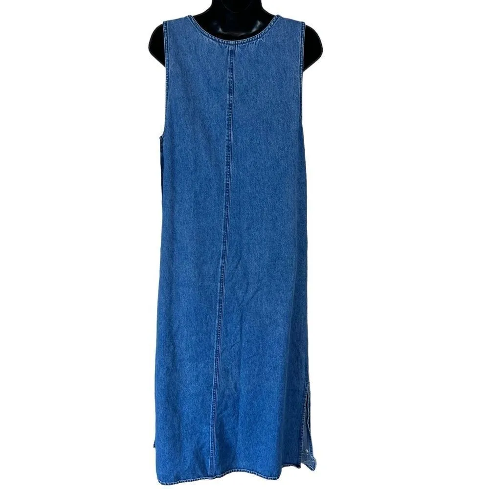 Vintage Agapo Quilted American Flag Denim Jumper Maxi Dress Blue - Image 8