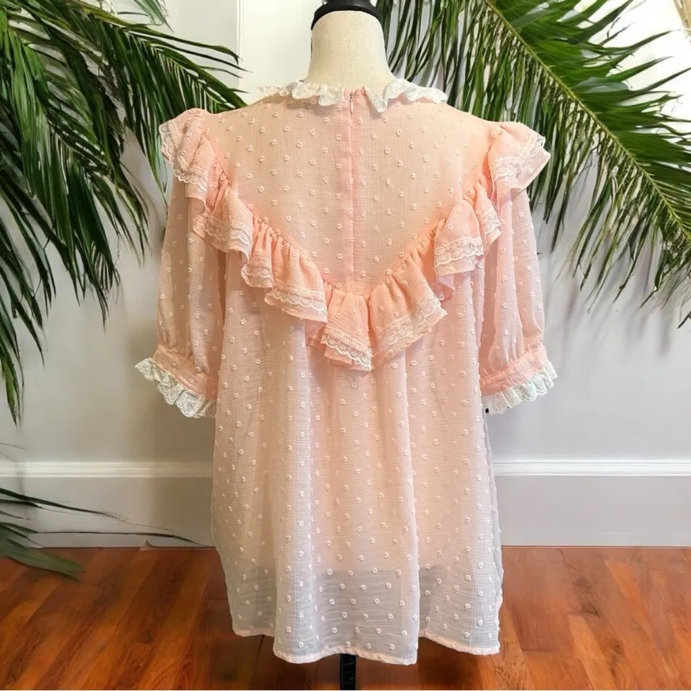 POL Sheer Swiss Dot Ruffle Blouse – Size L - Feminine Lace Top - Image 4