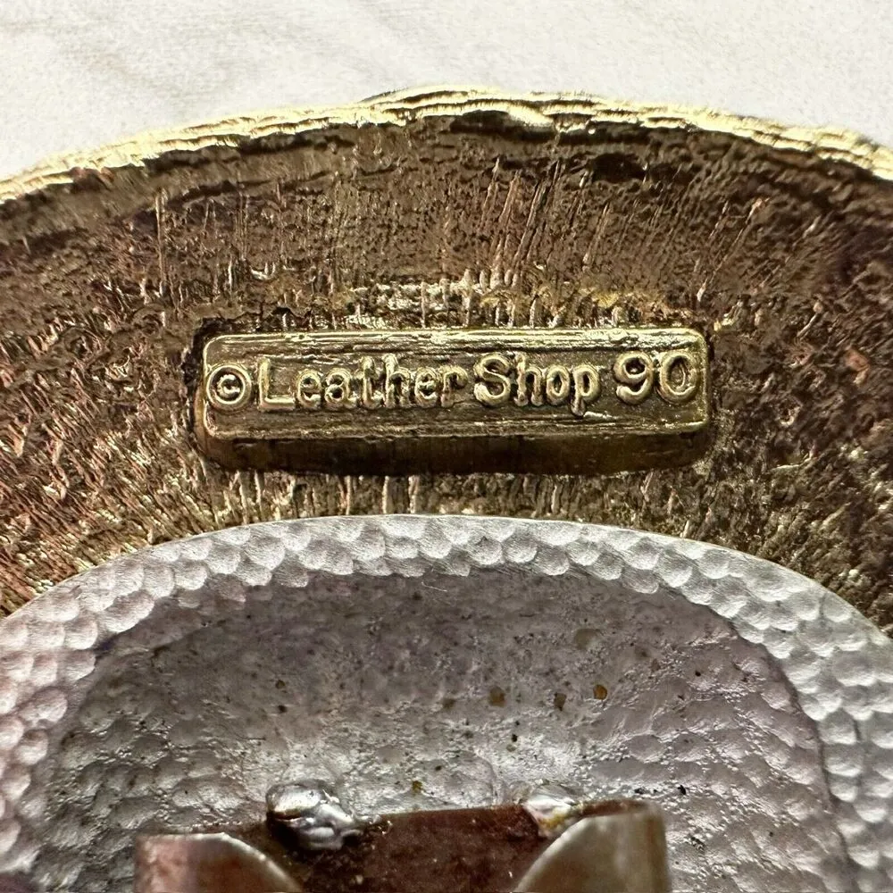 Leather Shop Vintage 1990 Croc Embossed Gold Tone Studded Cinch Belt Buckle - Image 4