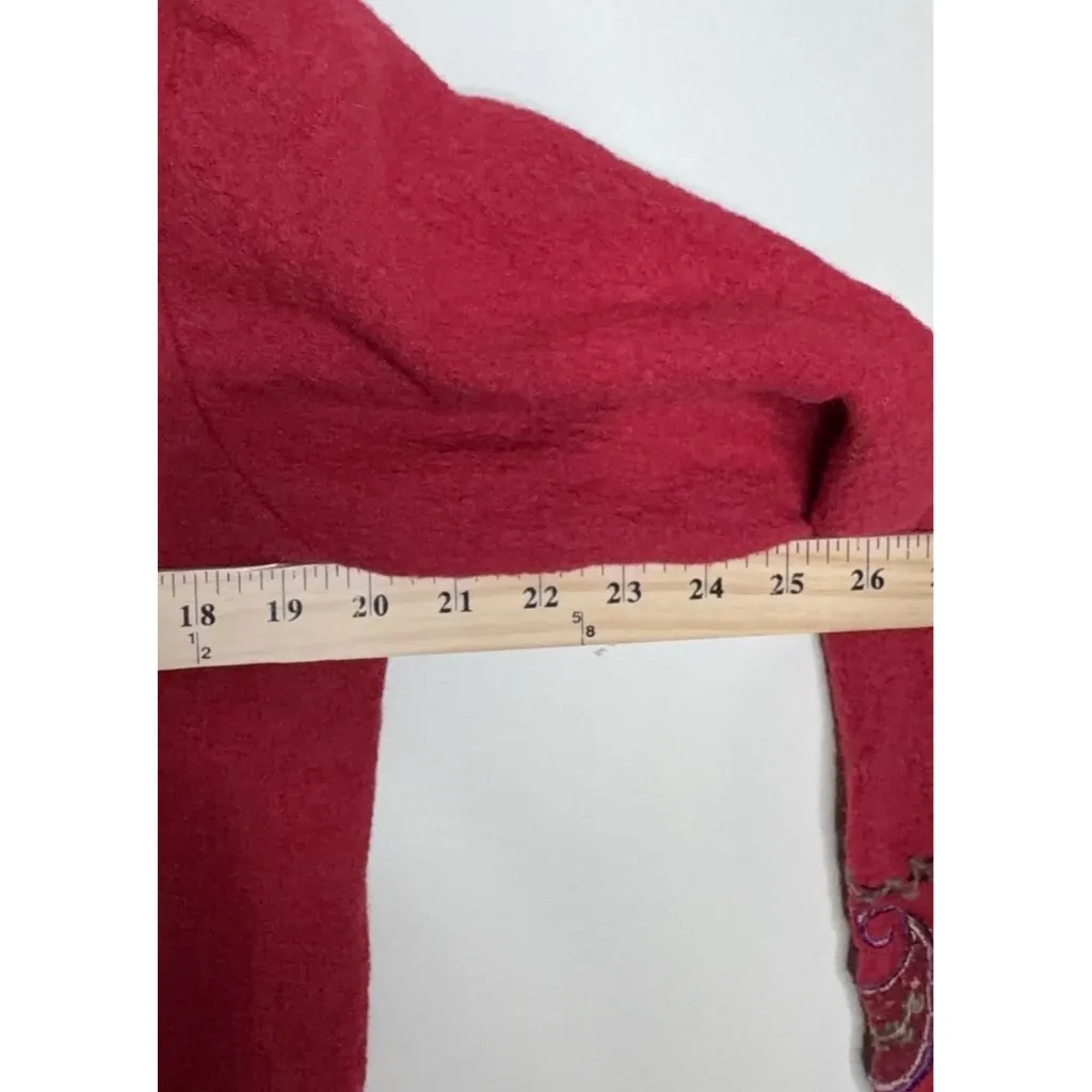 Icelandic Design Boiled Wool Jacket Womens Size M Embroidered Zip Sweater Pocket Red Size M - Image 5