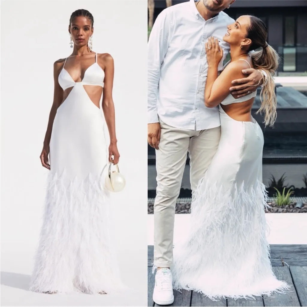 Cult Gaia silk ostrich feather Raisa gown off-white NEW - Image 4