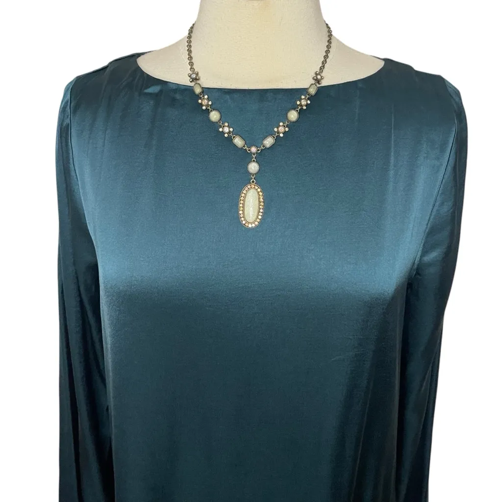 MADEWELL Long Bell Sleeve Satin Shift Dress in Smoky Spruce, Medium - Image 5