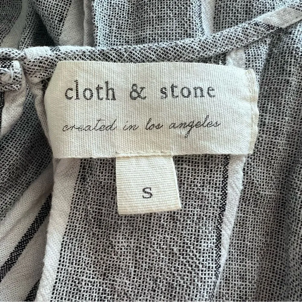 Cloth & Stone Anthropologie Gray White Linen Blend Striped Belted Jumpsuit Small - Image 7