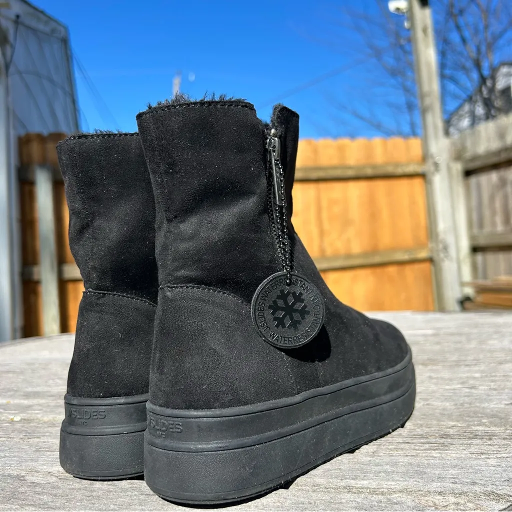 J/Slides Truly Faux Fur Lined Suede Zip‎ Henley Platform Booties Black Size 6.5 - Image 7