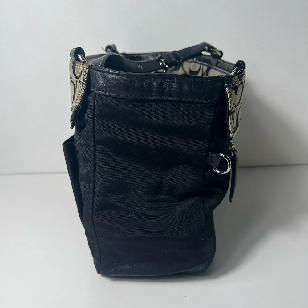 Coach CC Signature Monogram Logo Jacquard Stripe East West Satchel Bag Purse - Image 11