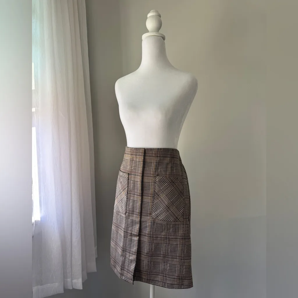 Soho Apparel Ltd. Brown & Black Plaid Houndstooth Print Knee Length Skirt - Image 3