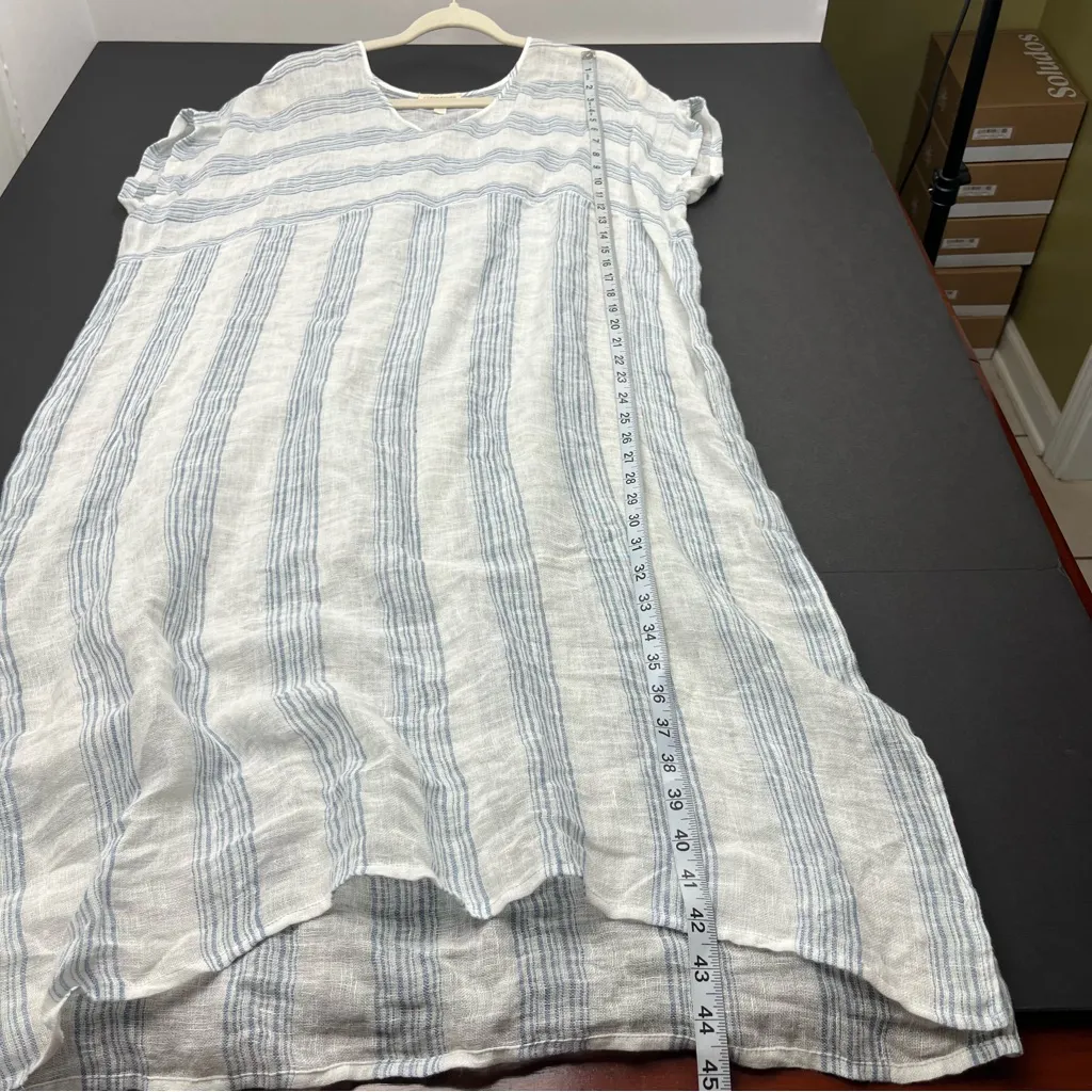 Eileen Fisher Organic Linen Caftan Dress Thin Gauze Unlined Size XXS‎ Blue White - Image 12