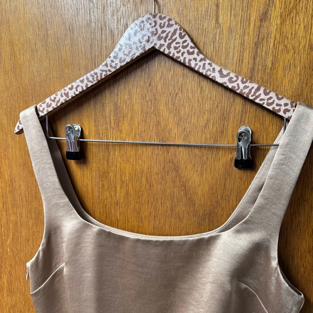 Bec & Bridge Dreamer Square Neck Sleeveless Satin Maxi Gold Champagne Dress US 8 - Image 7