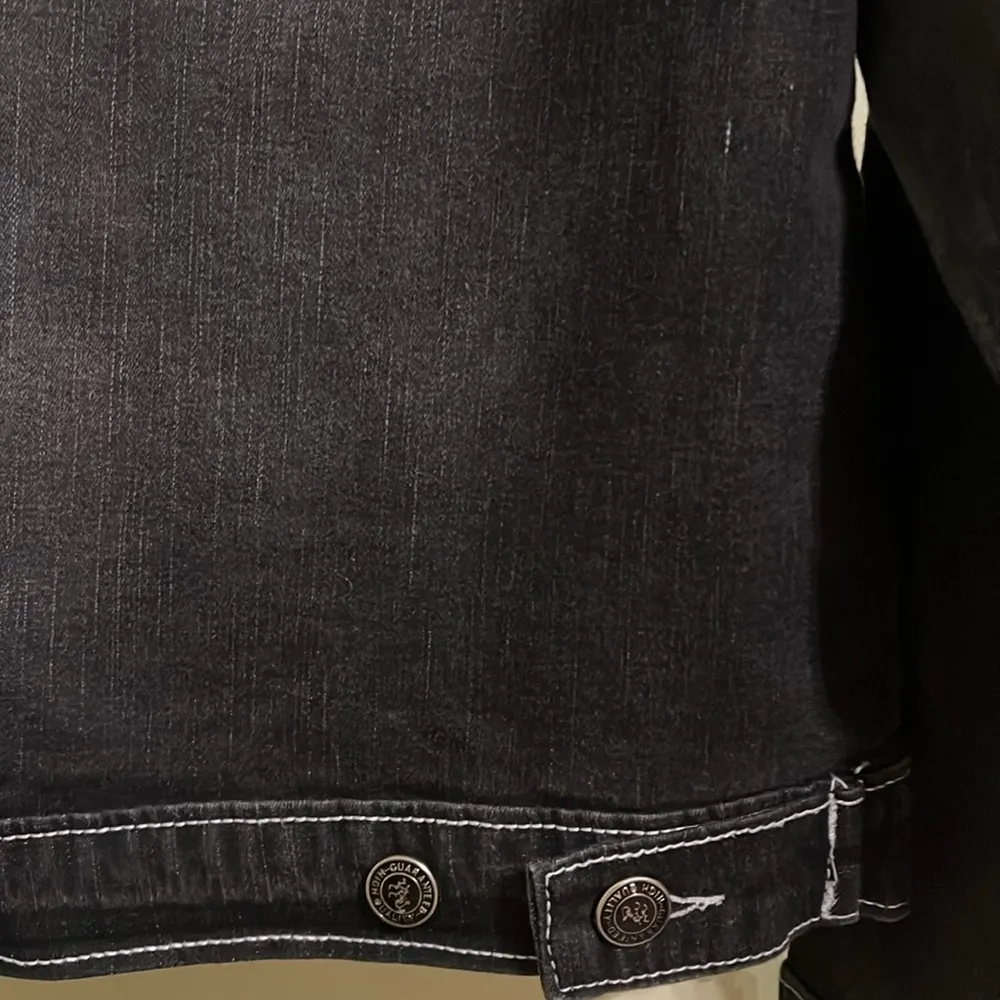 Juniors Jean Jacket Black Rinsed Distressed Stretch Crop Denim 7/8 - Image 7