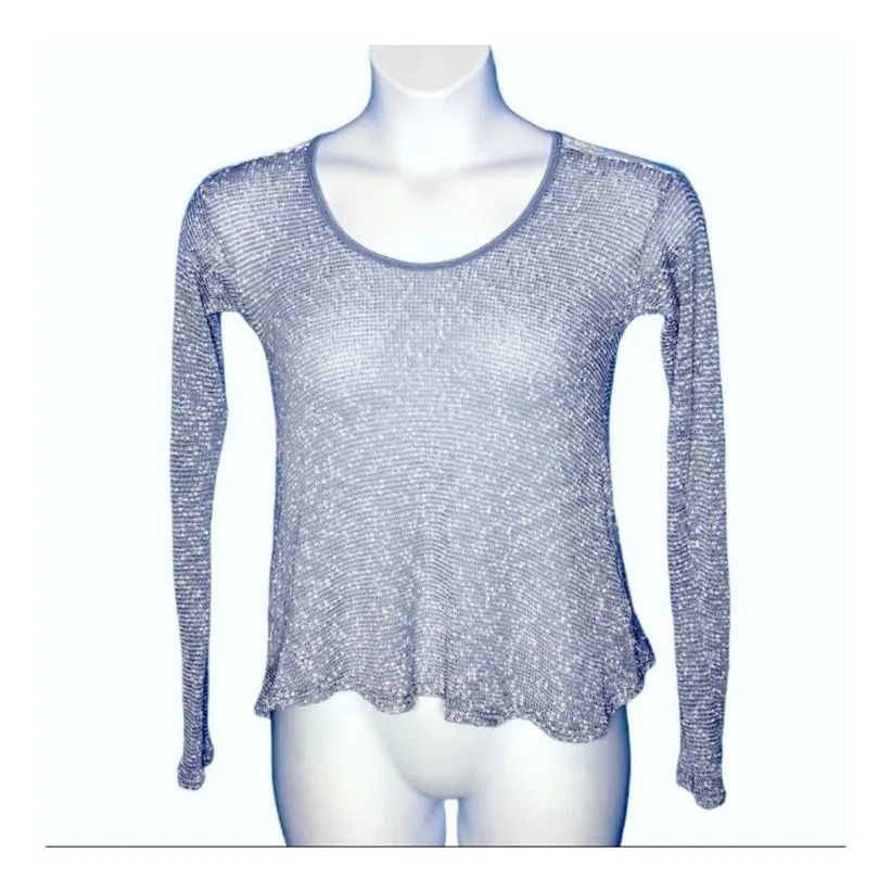 Junie & Jade Light Blue Bubble Stitch Sweater Medium Lace Flared Hem Size undefined - Image 3