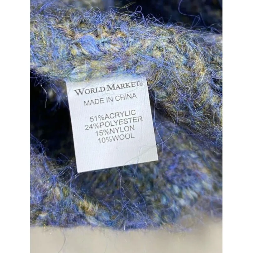 World‎ Market Womens Open Cardigan Sweater One Size Blue Gray Wool Blend Pocket - Image 6
