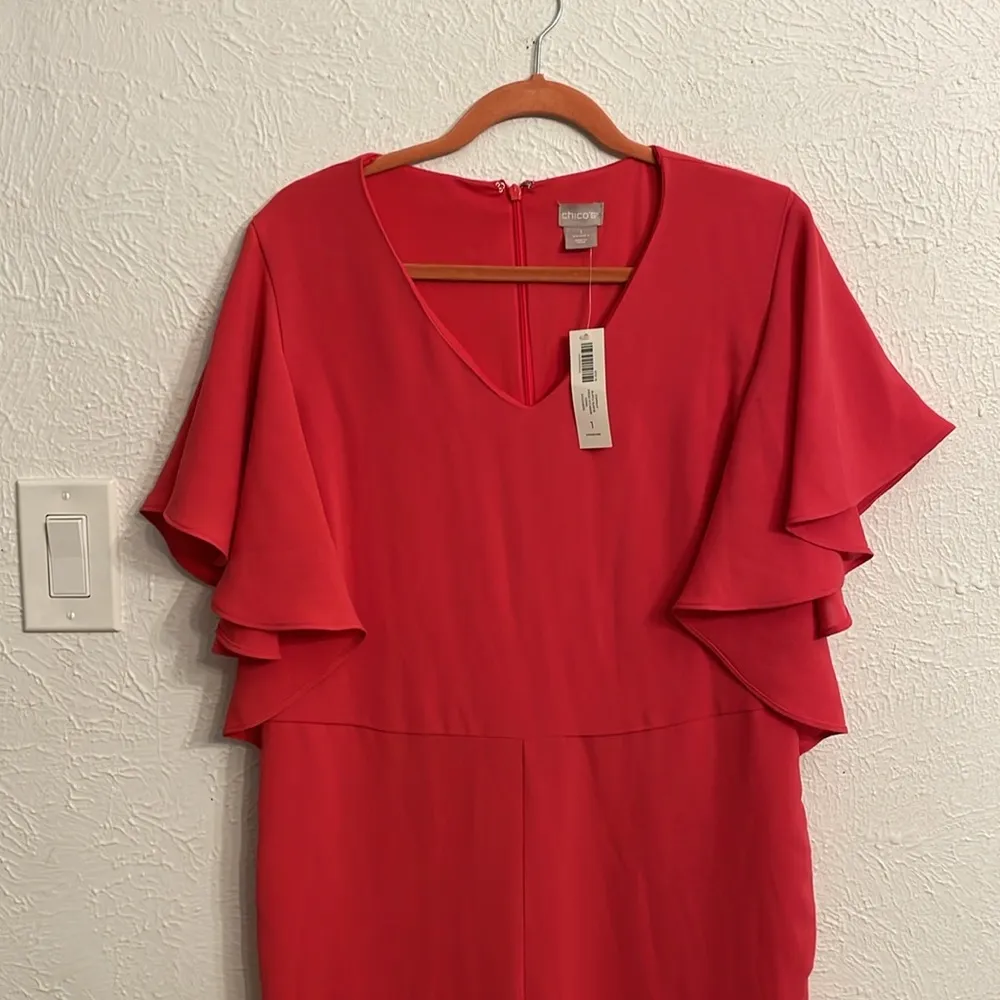 NWT CHICO'S Ruffle Sleeve Jumpsuit Wide Leg
Coral Pink Size 1 - Image 6