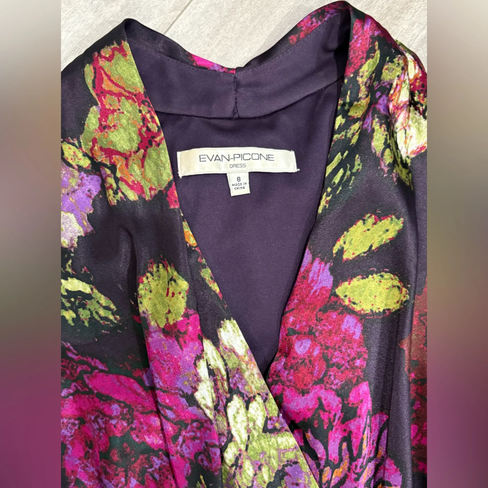Evan Picone Plum Purple Magenta Vibrant Floral Dress Size 8 - Image 6
