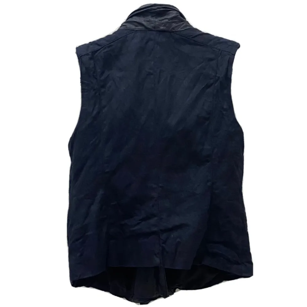 VINCE Black Leather Trim Linen Blend Asymmetrical Vest - Image 7