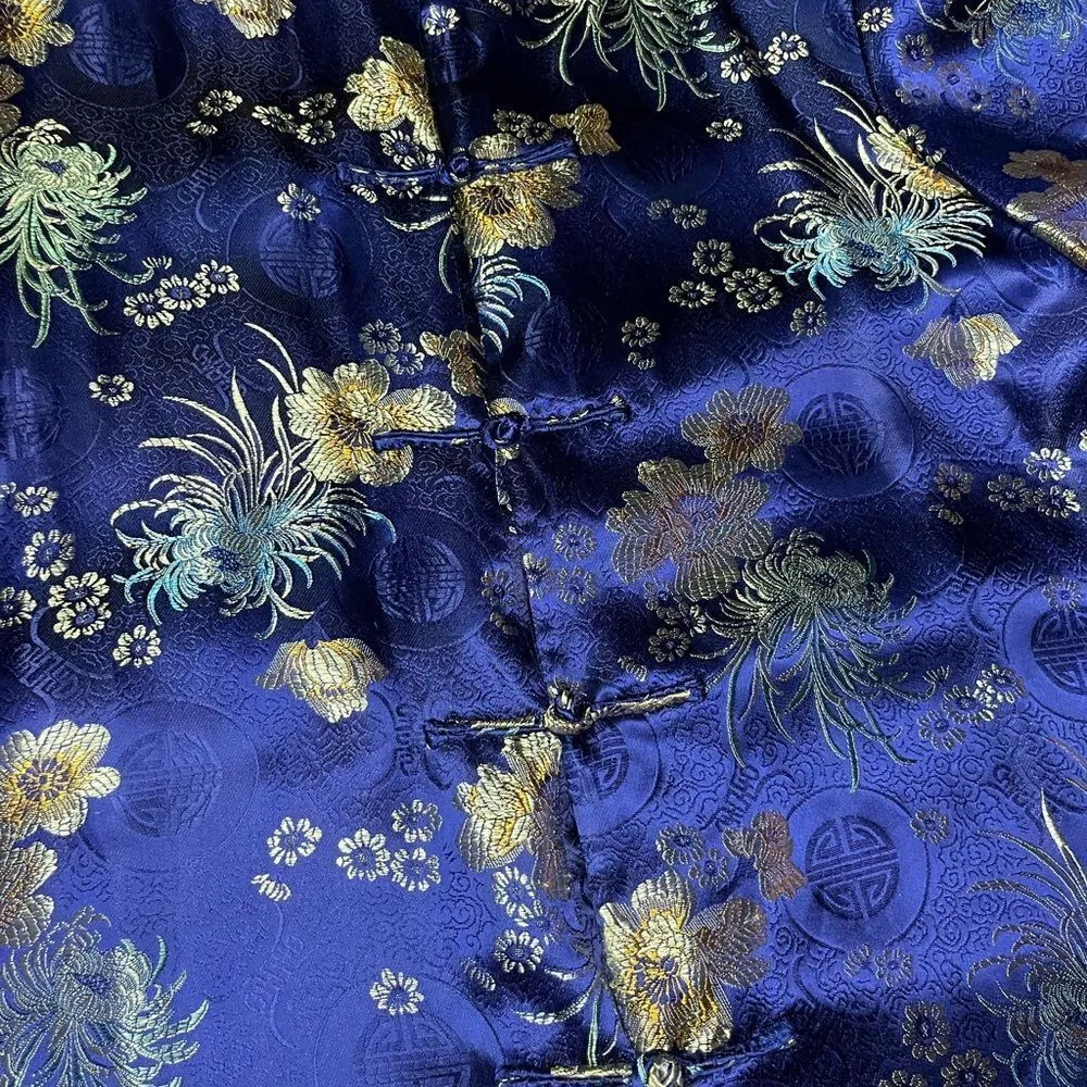 Reversible navy gold tapestry/navy velvet Chinese shacket/jacket sz XL Blue - Image 3