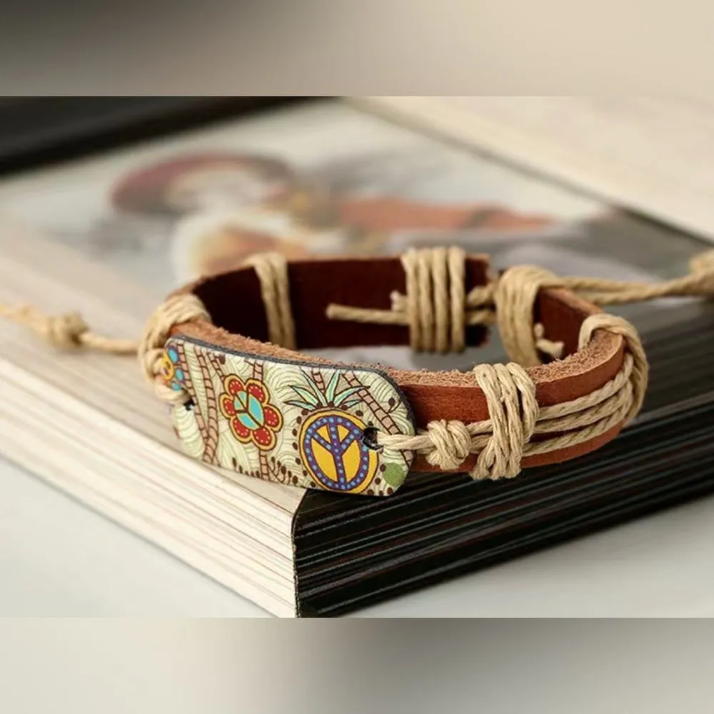 Hippy/Boho Hemp Rope Braided Leather Bracelet NWT Brown - Image 5