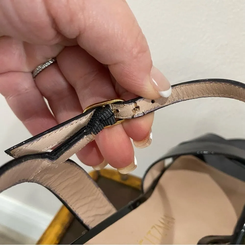 Stuart Weitzman Rosemaire Black Patent Leather Platform Espadrille Wedge Sandal - Image 9